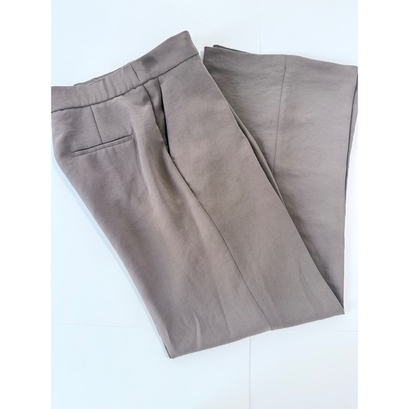 Wilfred Aritzia Wide Leg Trousers Taupe Grey High Waisted Dress Pants Size 6